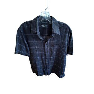Marc Edwards Linen Blend Black Plaid Short Sleeve Button-Up Shirt Size S